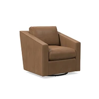 Tessa Swivel Chair, Poly, Saddle Leather, Nut, Concealed Support