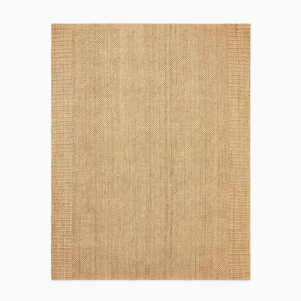 Chip & Dent: Jute Boucle Stripe Border Rug, 6'x9', Natural