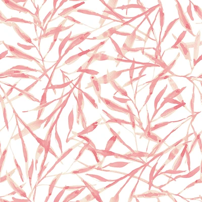 Watercolor Leaves Wallpaper, Rosewater, 28 sq ft