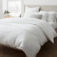 European Flax Linen Pom Twin Duvet, White