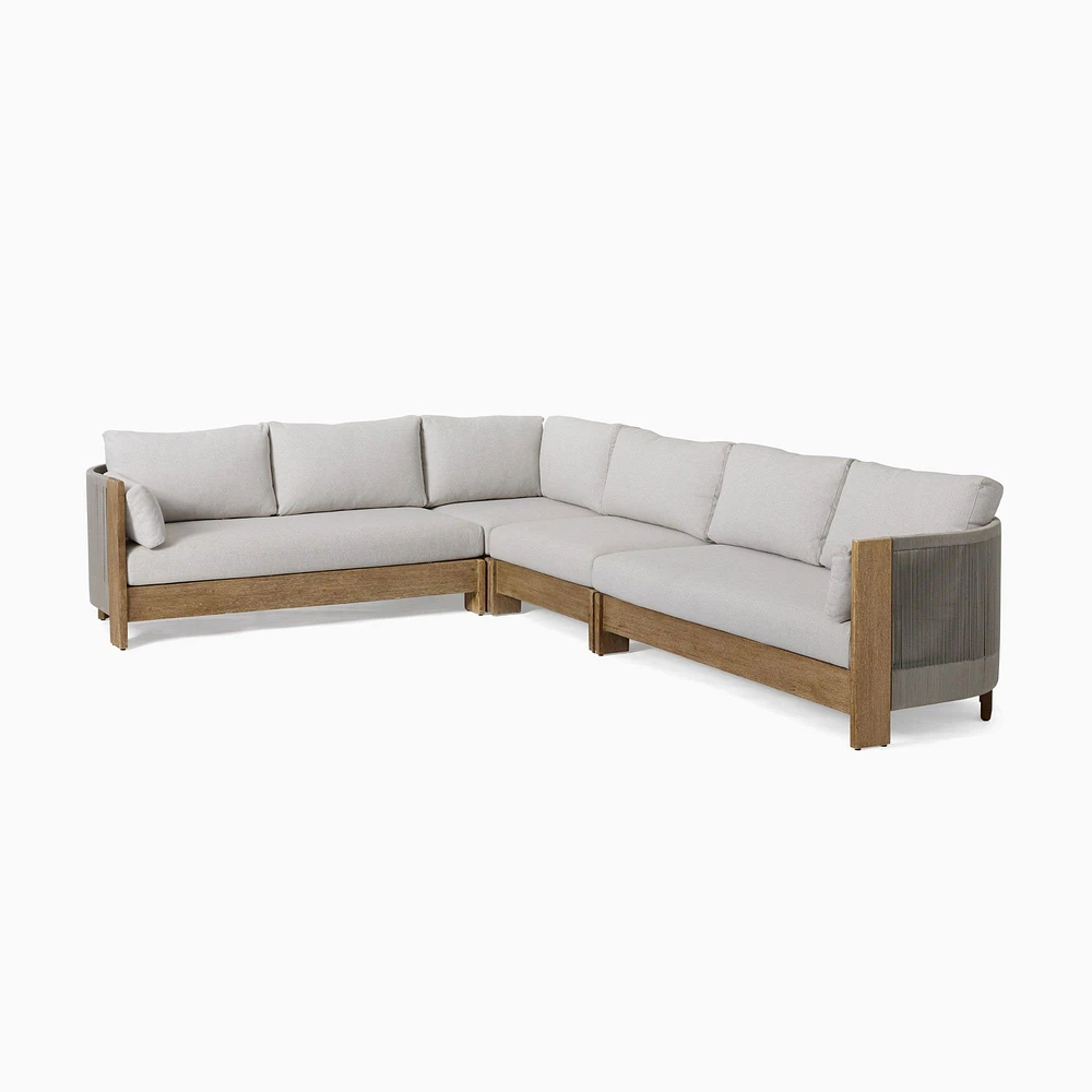 Porto Outdoor 4-Piece L-Shaped Sectional 129", Driftwood, Pearl Gray