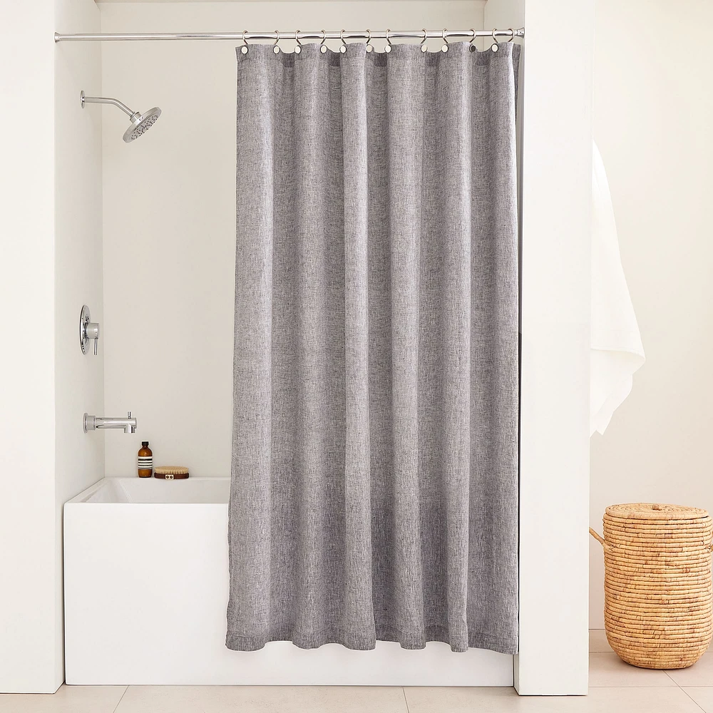 Open Box:European Flax Linen Shower Curtain, White, 72"x74"