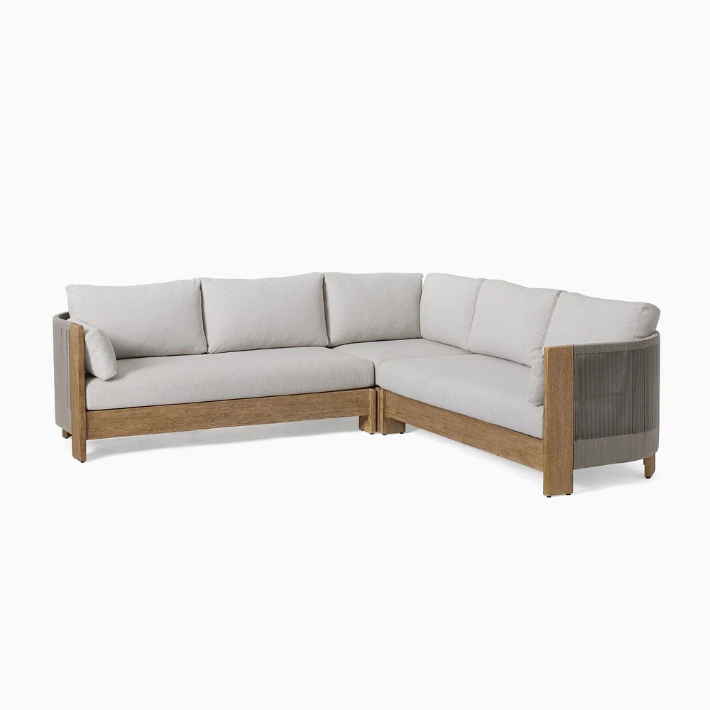 Porto Outdoor 3-Piece L-Shaped Sectional 100", Driftwood, Pearl Gray