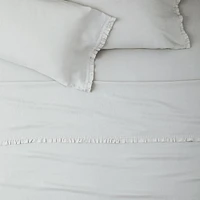 European Flax Linen Ruffle Sheet Set, Full, White