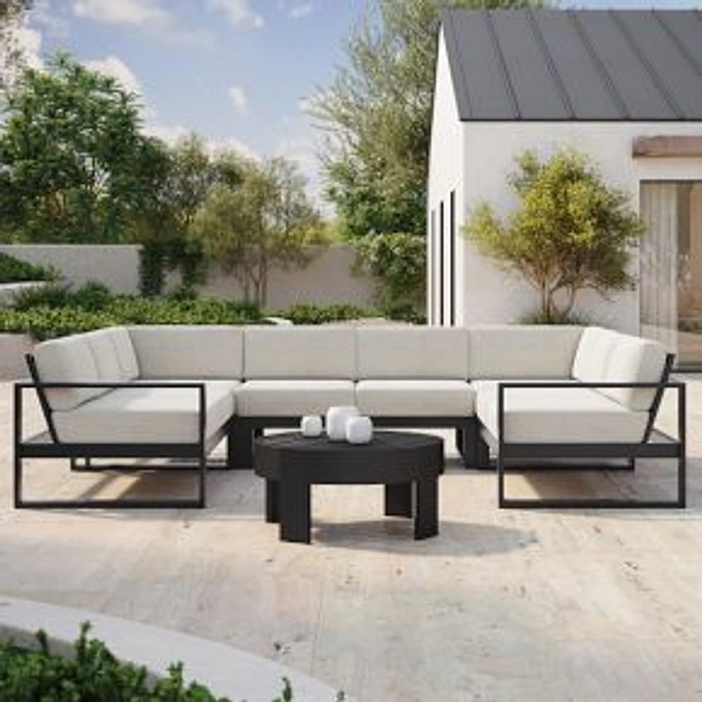 Portside Aluminum Outdoor 126.5in 6 Piece U Shaped Sectional, Dark Bronze