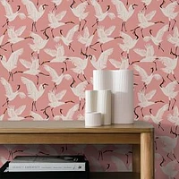 Family of Cranes Dusty Rose Peel and Stick Wallpaper