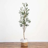 Faux Olive Tree with Handmade Jute Basket, 7'