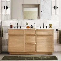 Hutchinson Double 60" Bath Vanity, Blonde, White Quartz Top