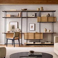 Pierce Wall Desk & Extra Wide Storage Shelf Unit, Blonde