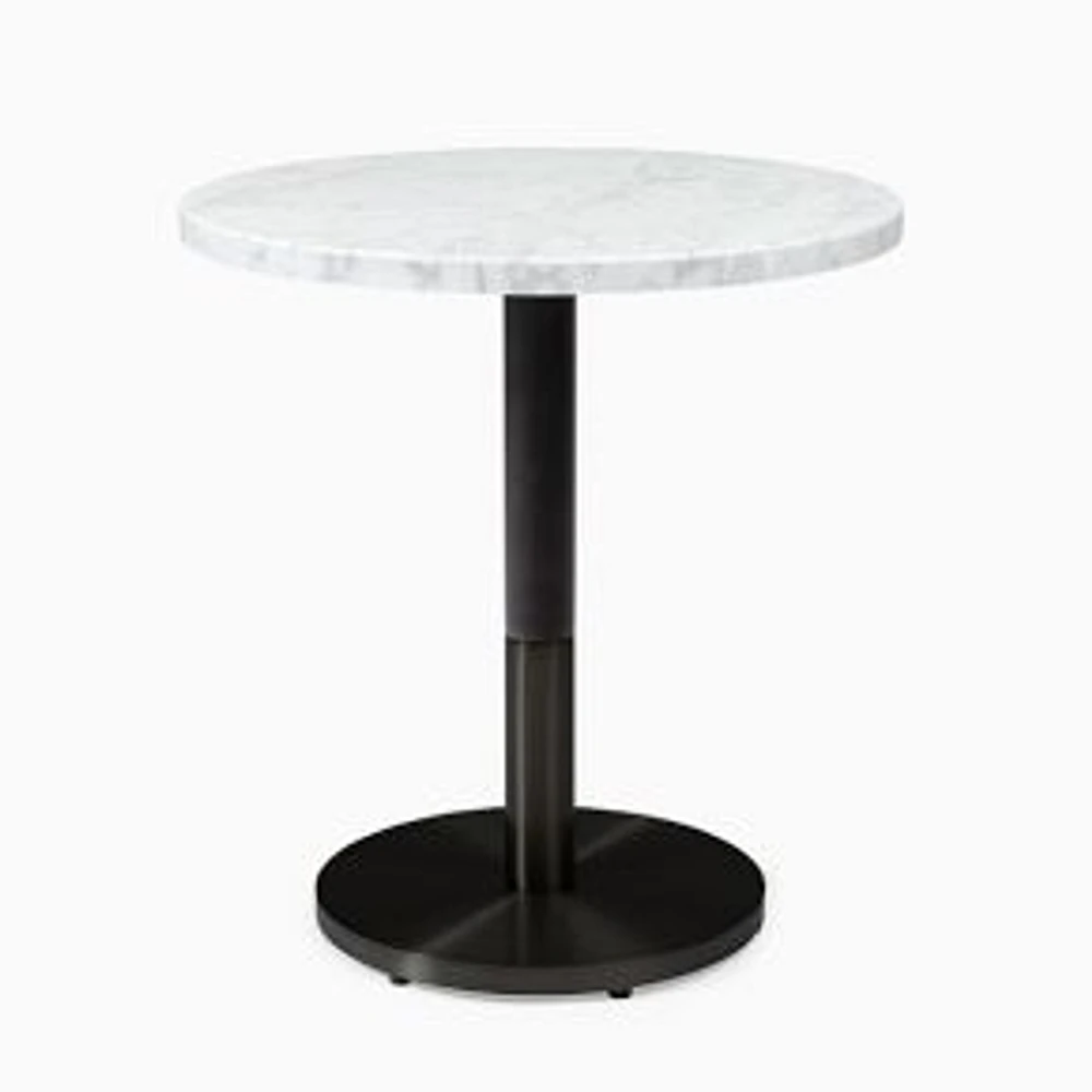 Restaurant Table Top 24 Round,White Marble,Table Base,Orbit, Bronze/Bronze