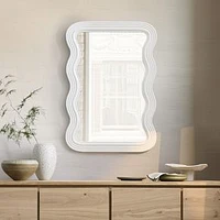 Giselle Wood Wavy Wall Mirror, 40" x 28", White