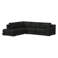 Dalton Sectional Set 05: LA 68" Sofa, RA Bumper Chaise, Down, Ludlow Leather, Black, Black