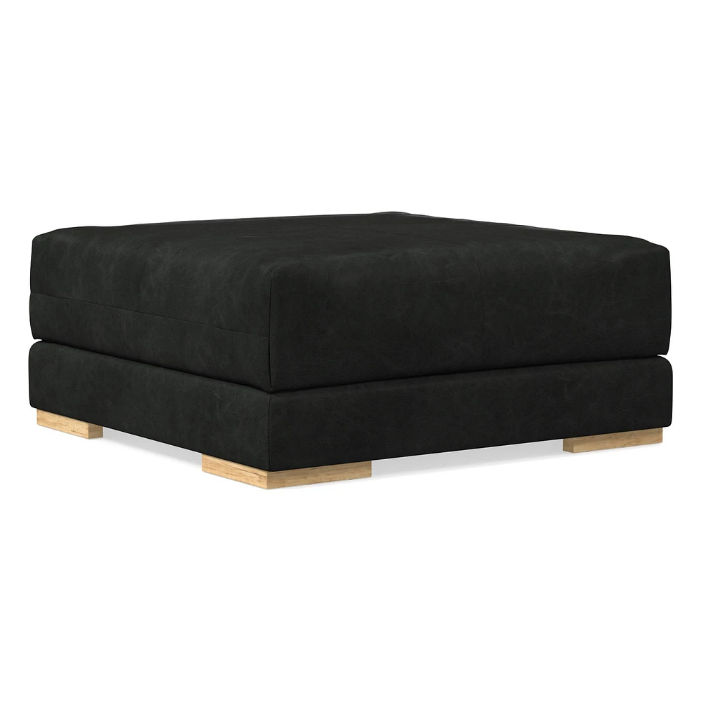 Dalton Large Square Ottoman, Down, Saddle Leather, Nut, Almond