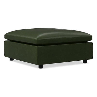 Marin Large Square Ottoman, Down, Saddle Leather, Nut, Concealed Support