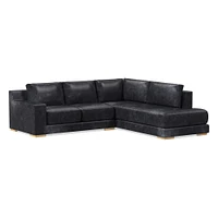 Dalton Sectional Set 05: LA 68" Sofa, RA Bumper Chaise, Down, Ludlow Leather, Black, Black