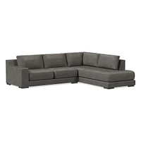 Dalton Sectional Set 05: LA 68" Sofa, RA Bumper Chaise, Down, Ludlow Leather, Black, Black