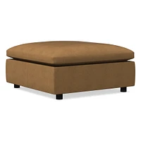 Marin Large Square Ottoman, Down, Saddle Leather, Nut, Concealed Support