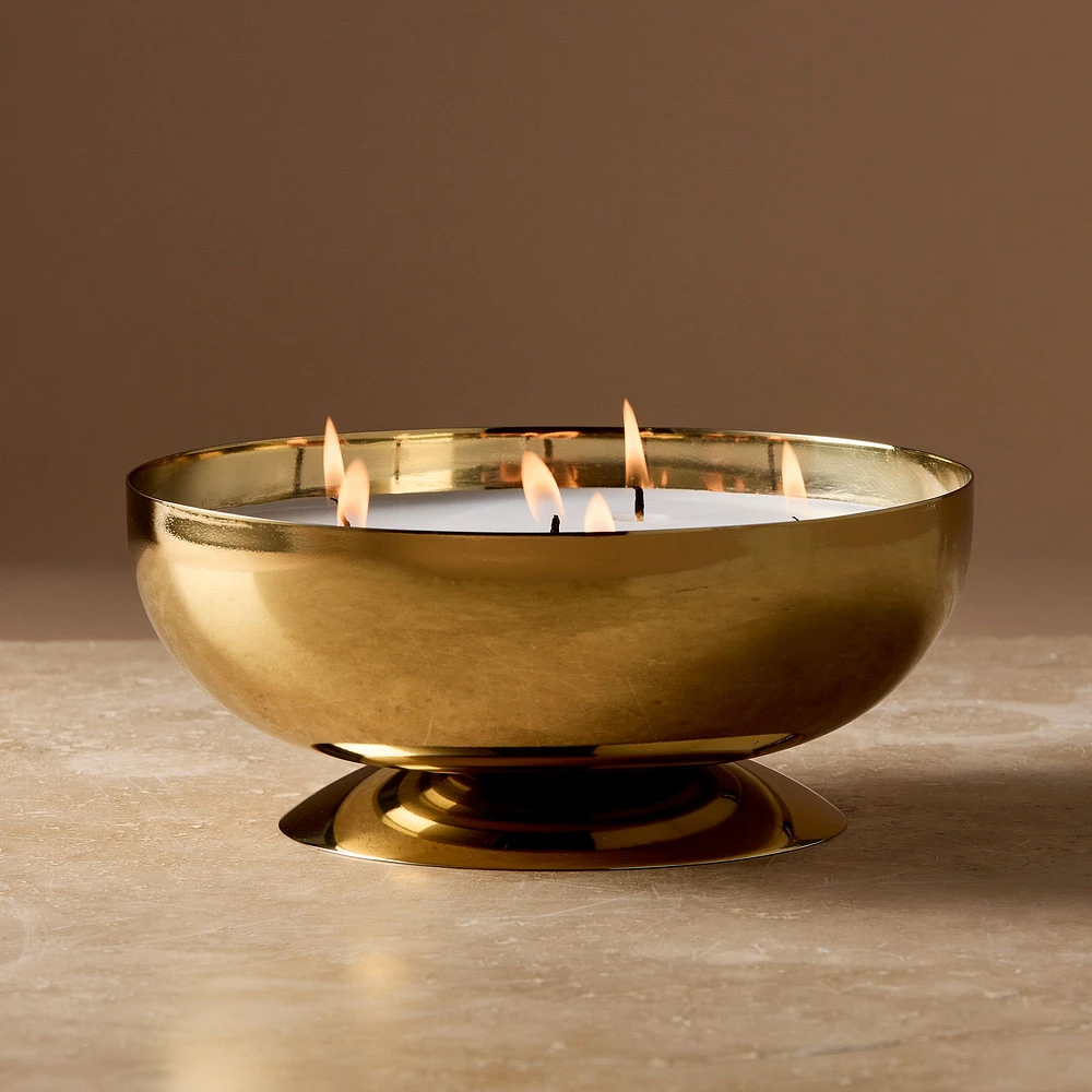 Polished Metal 3 Wick Filled Candle, Brushed Brass