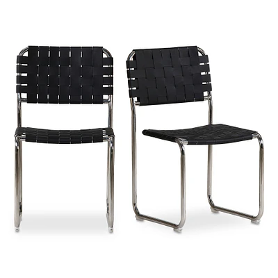 Gisli Stainless Steel Dining Chair Black Leather, Set Of 2