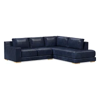 Dalton Sectional Set 08: RA 78" Sofa, LA Bumper Chaise, Down, Saddle Leather, Nut, Almond