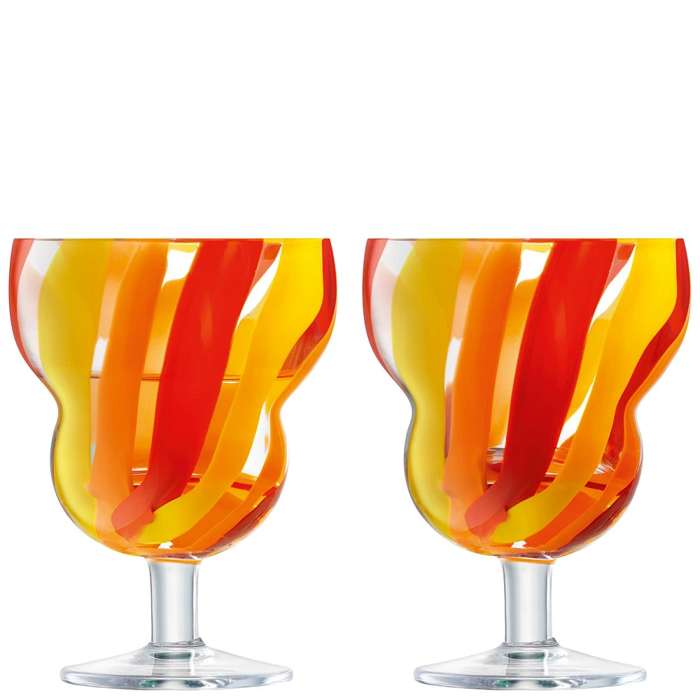 Folk Water/Wine Glass, 8oz, Orange/Red/Yellow, Set of 2