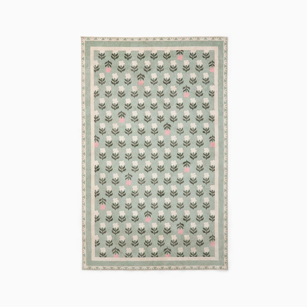 Open Box: Washable Flower Garden Rug, 5x8, Sage, WE Kids