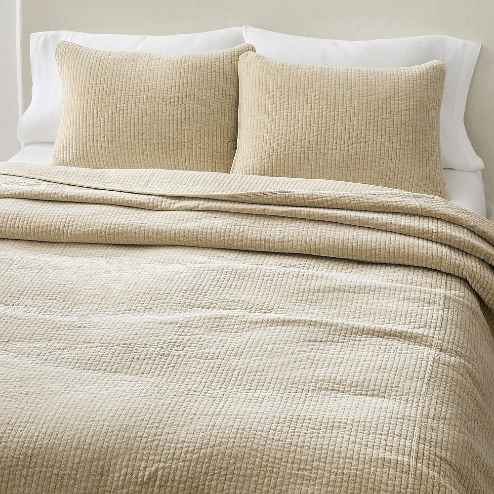 Washed Cotton Velvet Full/Queen Coverlet, Sand