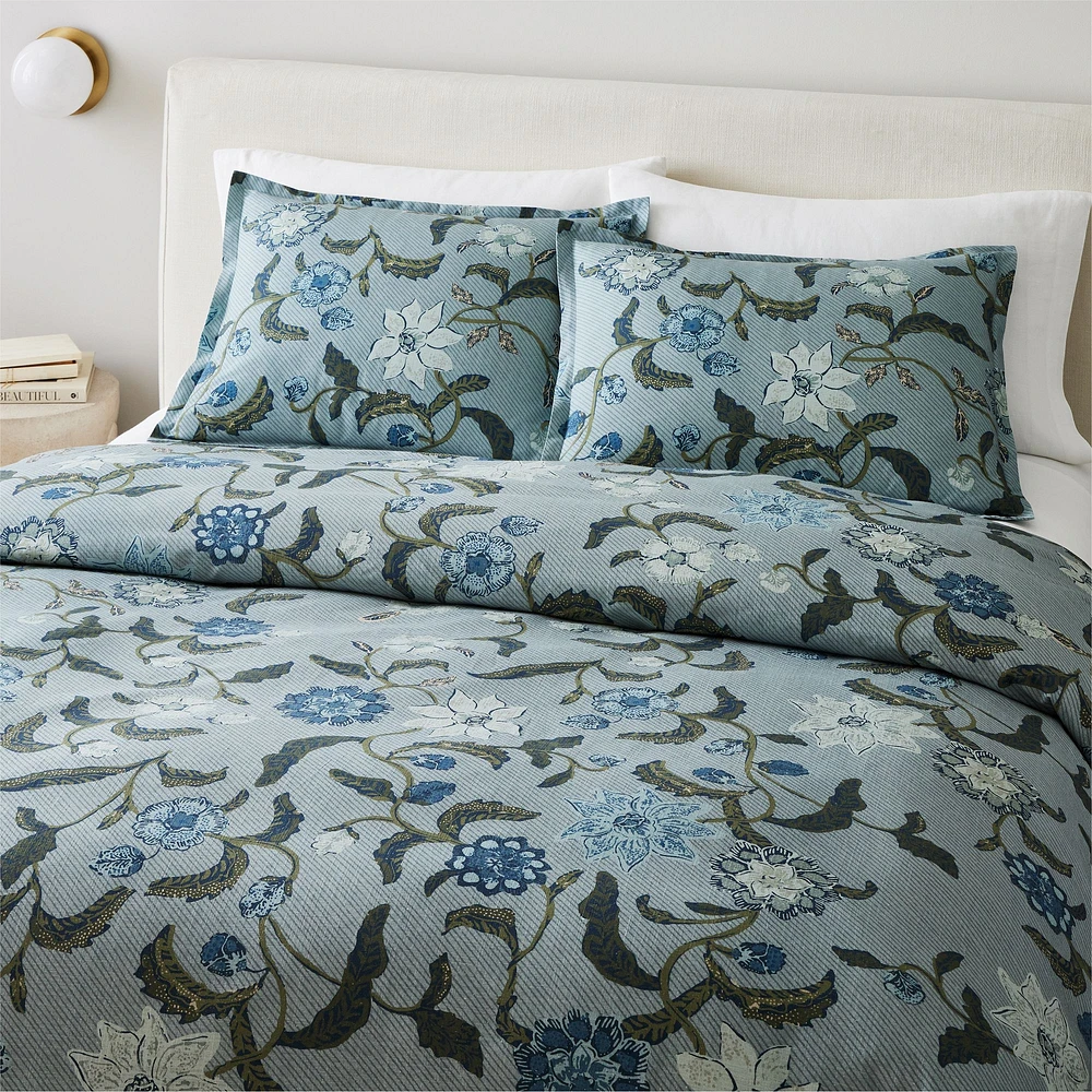 Batik Floral Full/Queen Duvet, Arctic Blue