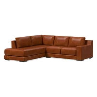 Dalton Sectional Set 08: RA 78" Sofa, LA Bumper Chaise, Down, Saddle Leather, Nut, Almond