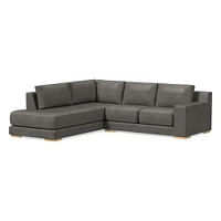 Dalton Sectional Set 08: RA 78" Sofa, LA Bumper Chaise, Down, Saddle Leather, Nut, Almond