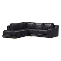 Dalton Sectional Set 05: LA 68" Sofa, RA Bumper Chaise, Down, Ludlow Leather, Black, Black