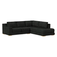 Dalton Sectional Set 05: LA 68" Sofa, RA Bumper Chaise, Down, Ludlow Leather, Black, Black