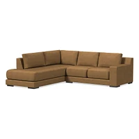 Dalton Sectional Set 08: RA 78" Sofa, LA Bumper Chaise, Down, Saddle Leather, Nut, Almond