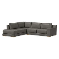 Dalton Sectional Set 08: RA 78" Sofa, LA Bumper Chaise, Down, Saddle Leather, Nut, Almond