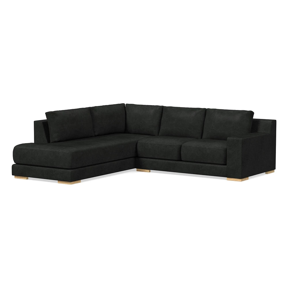 Dalton Sectional Set 05: LA 68" Sofa, RA Bumper Chaise, Down, Ludlow Leather, Black, Black