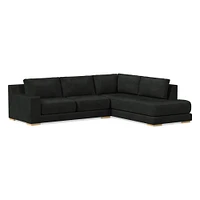 Dalton Sectional Set 08: RA 78" Sofa, LA Bumper Chaise, Down, Saddle Leather, Nut, Almond