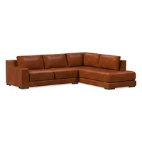 Dalton Sectional Set 08: RA 78" Sofa, LA Bumper Chaise, Down, Saddle Leather, Nut, Almond