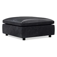 Marin Large Square Ottoman, Down, Saddle Leather, Nut, Concealed Support