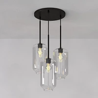 Sculptural 3 Light Chandelier Antique Brass Clear Glass Pebble  (17.5")