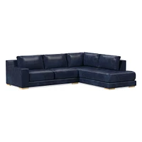 Dalton Sectional Set 08: RA 78" Sofa, LA Bumper Chaise, Down, Saddle Leather, Nut, Almond