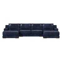 Dalton Sectional Set 23: LA Chaise, Armless Double, RA Down, Saddle Leather, Nut, Almond