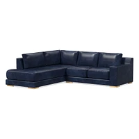 Dalton Sectional Set 08: RA 78" Sofa, LA Bumper Chaise, Down, Saddle Leather, Nut, Almond