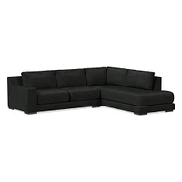 Dalton Sectional Set 08: RA 78" Sofa, LA Bumper Chaise, Down, Saddle Leather, Nut, Almond