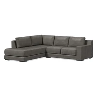 Dalton Sectional Set 05: LA 68" Sofa, RA Bumper Chaise, Down, Ludlow Leather, Black, Black