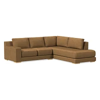 Dalton Sectional Set 08: RA 78" Sofa, LA Bumper Chaise, Down, Saddle Leather, Nut, Almond