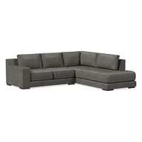 Dalton Sectional Set 08: RA 78" Sofa, LA Bumper Chaise, Down, Saddle Leather, Nut, Almond