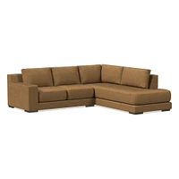 Dalton Sectional Set 08: RA 78" Sofa, LA Bumper Chaise, Down, Saddle Leather, Nut, Almond