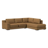 Dalton Sectional Set 08: RA 78" Sofa, LA Bumper Chaise, Down, Saddle Leather, Nut, Almond