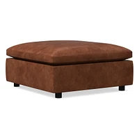 Marin Large Square Ottoman, Down, Saddle Leather, Nut, Concealed Support