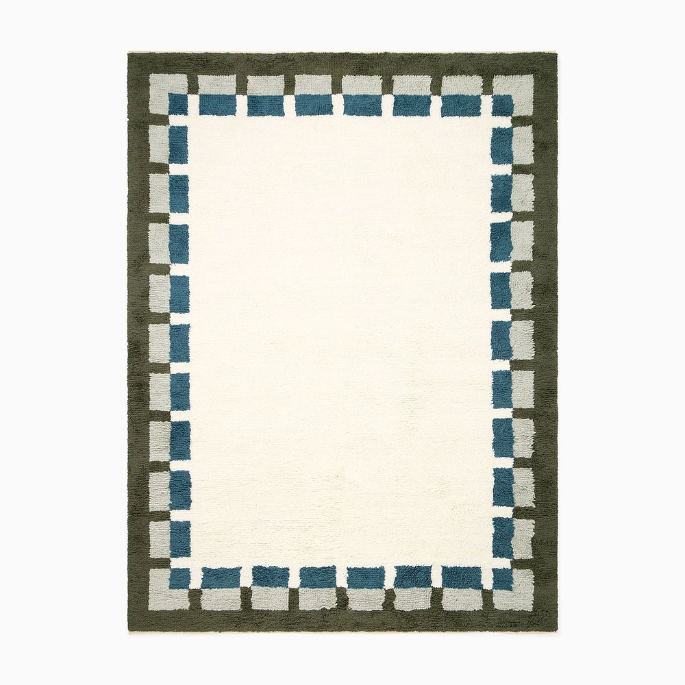 Framed Blocks Shag Rug, Dark Olive, 5x8